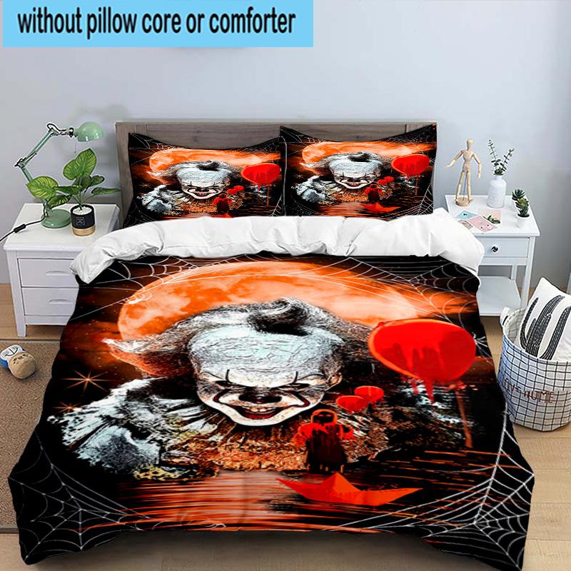 1PC Scary Clown Horror 3pcs Bedding,Including 1pc Duvet Cover And 2pcs Pillowcases Perfect for Christmas,Ideal for Bedroom, Dormitory
