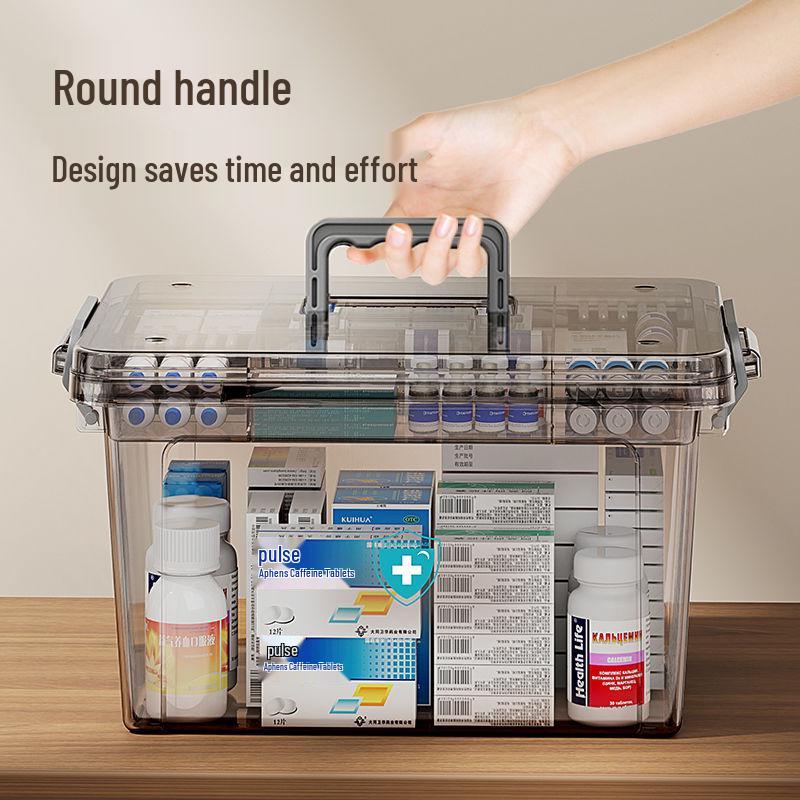 Portable Household Medicine Box with Multilayer Partition and Large Transparent Capacity