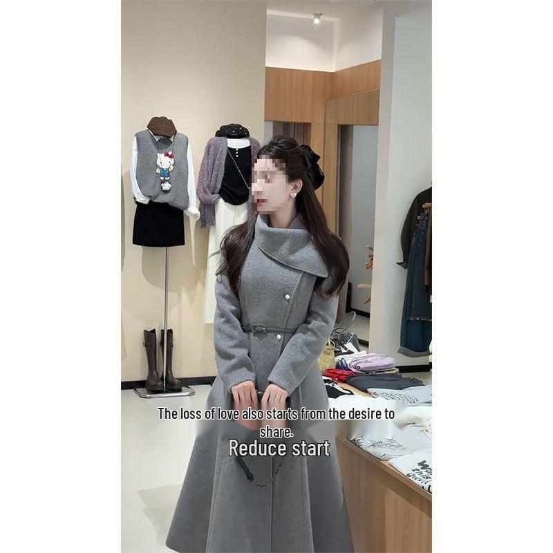 2025 Winter Timeless Cape Wool Coat with Cinched Waist - Mid-Length Jacket for Autumn/Winter