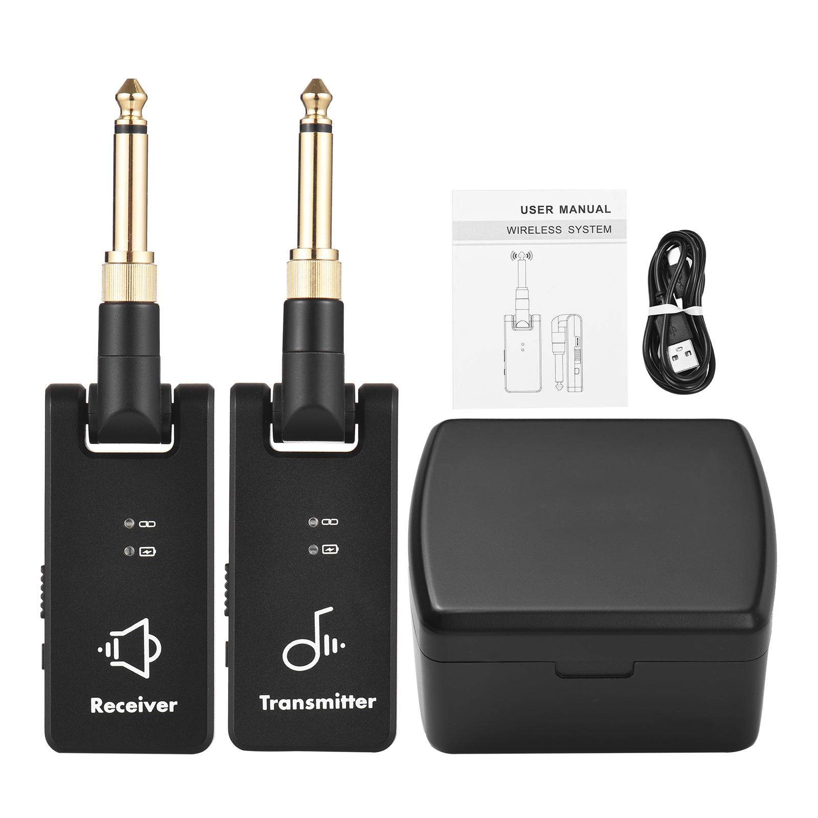 

Wireless Transmit System Electric Guitar Receiver Transmitter Built in Battery with Charging Box 3.5mm 6.35mm Plug for Guitar Ba чорний