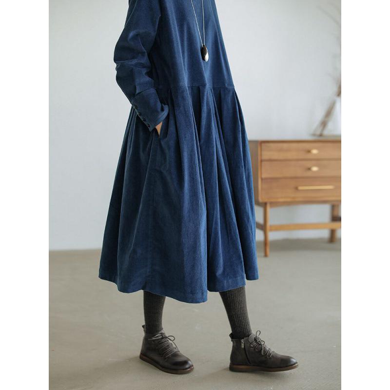 Autumn 2021 Japanese-Korean Corduroy Literary Dress - Women's Long-Sleeve Midi Skirt
