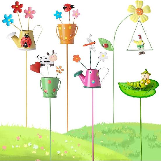 6PC Metal Spring Garden Decoration Stakes for Plant Pot Yard Decor Yard Stakes Christmas Decor for Metal Yard Art Flower Stick for Outdoor and Garden