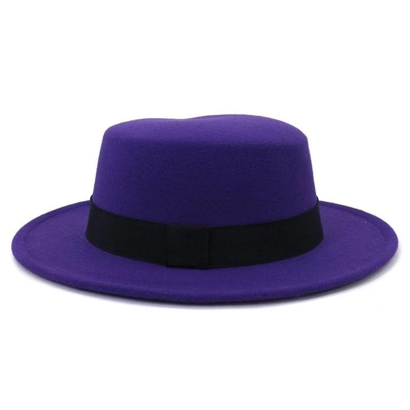 Autumn Winter Korean Version Flat-Top British Style Solid Color Top Hat Gentleman'S Jazz Hat Wide-Brimmed Flat-Brimmed Woolen Hats For Men And Women