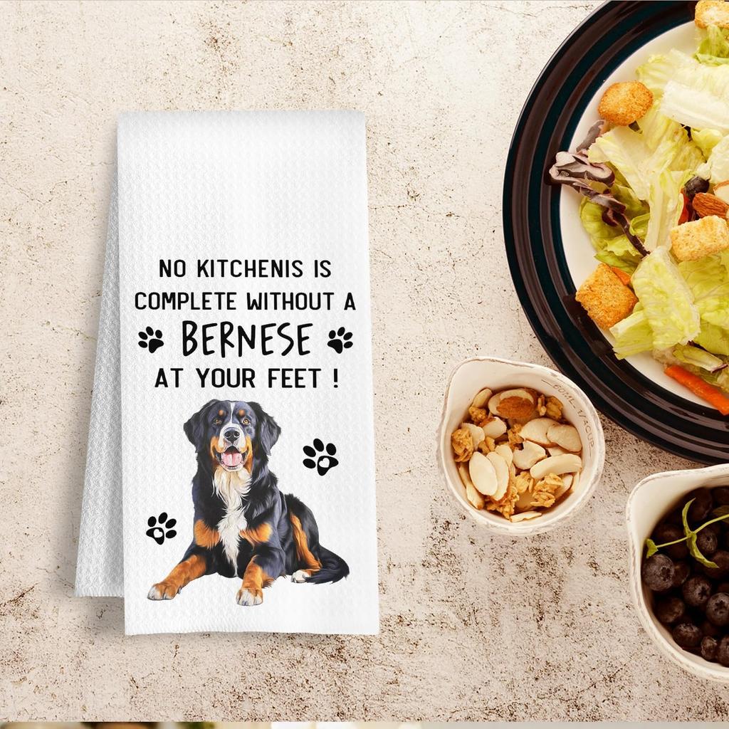 Funny Bernese Mountain Dog Kitchen Towels, A Kitchen is Not Complete Without A Bernese Dish Towel for Home Bathroom Decor, Dog Lovers Gift, 16×24