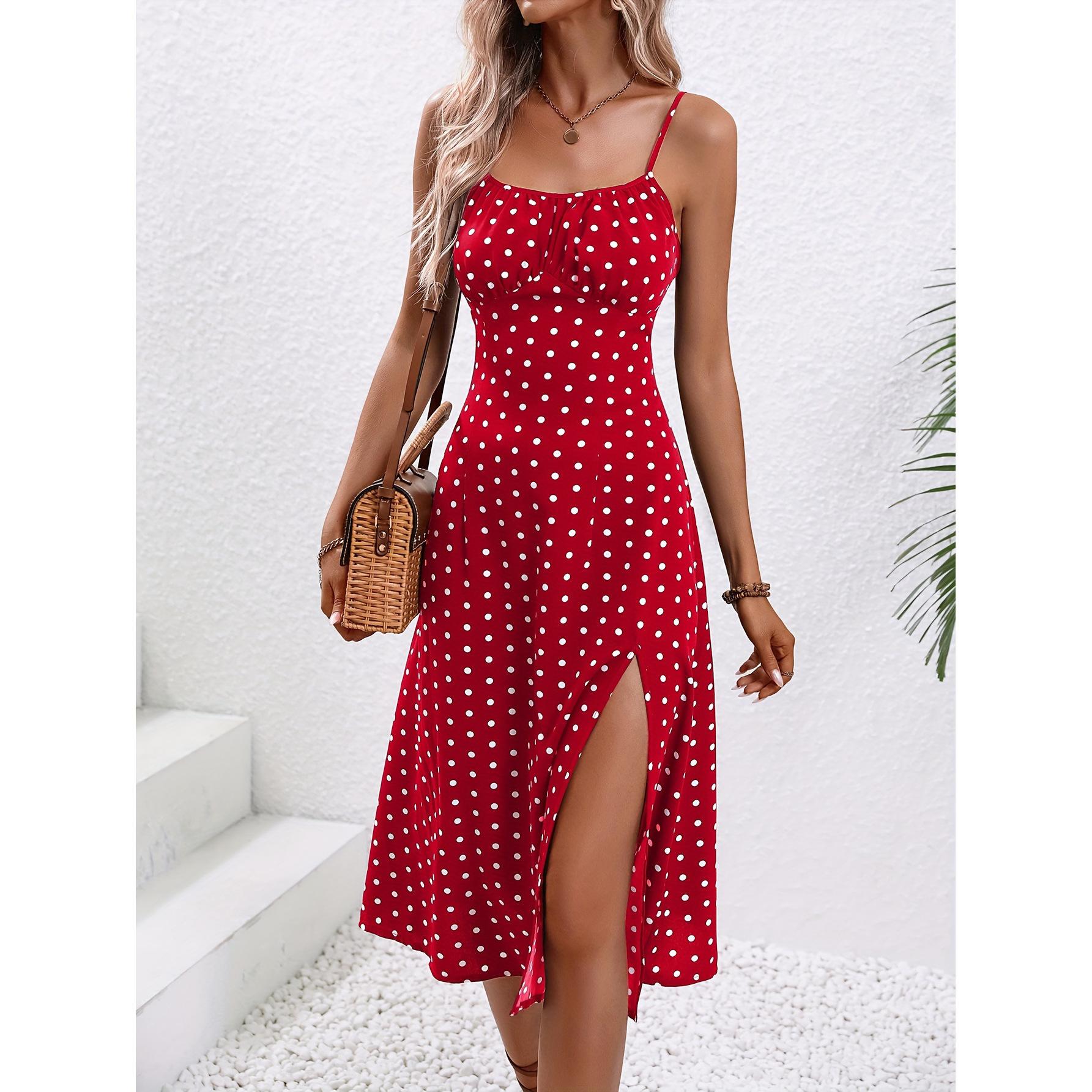 2026 Summer New Fashion Women s Dress: Sexy Strap Casual Slit Floral Dress S алый