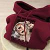 Cute Wine-red Hooded Sweatshirt for Children, Loose and Casual Coat for Boys and Girls In Autumn and Winter