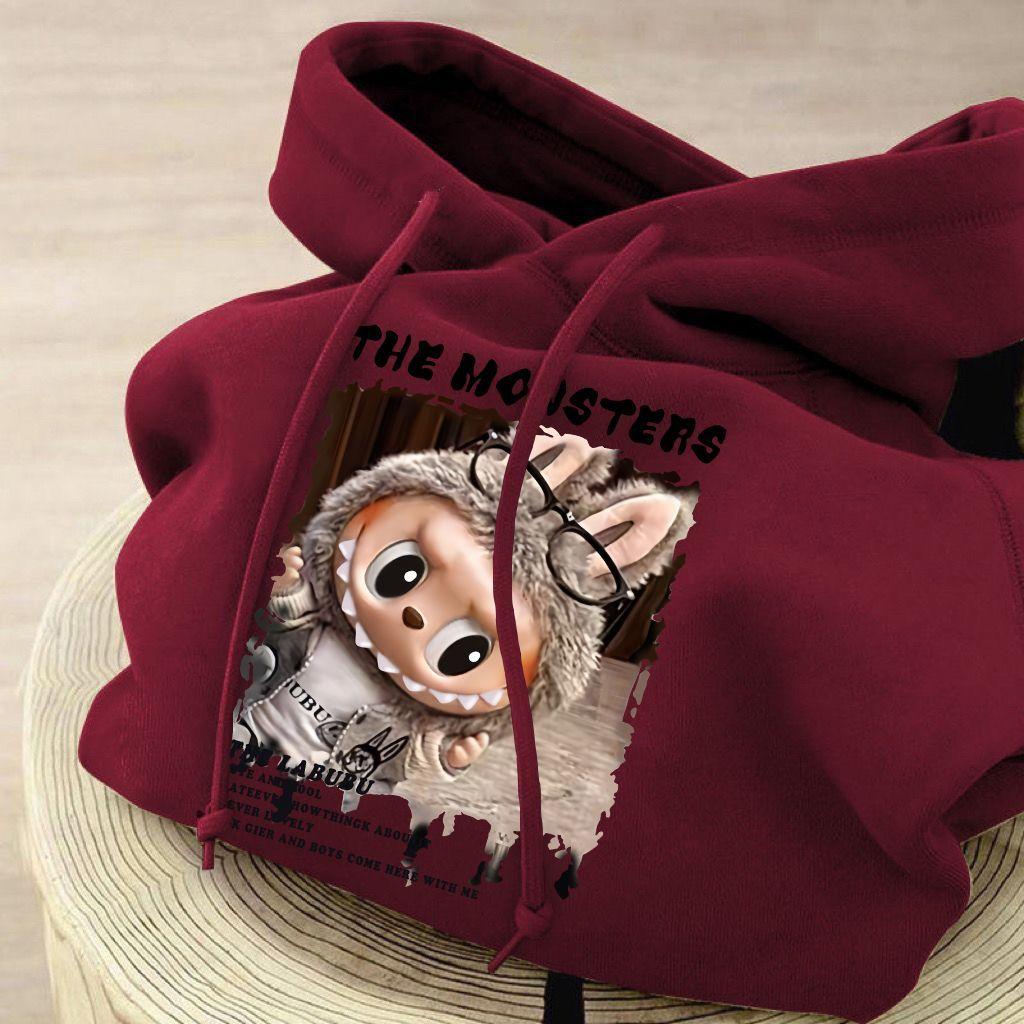 Cute Wine-red Hooded Sweatshirt for Children, Loose and Casual Coat for Boys and Girls In Autumn and Winter