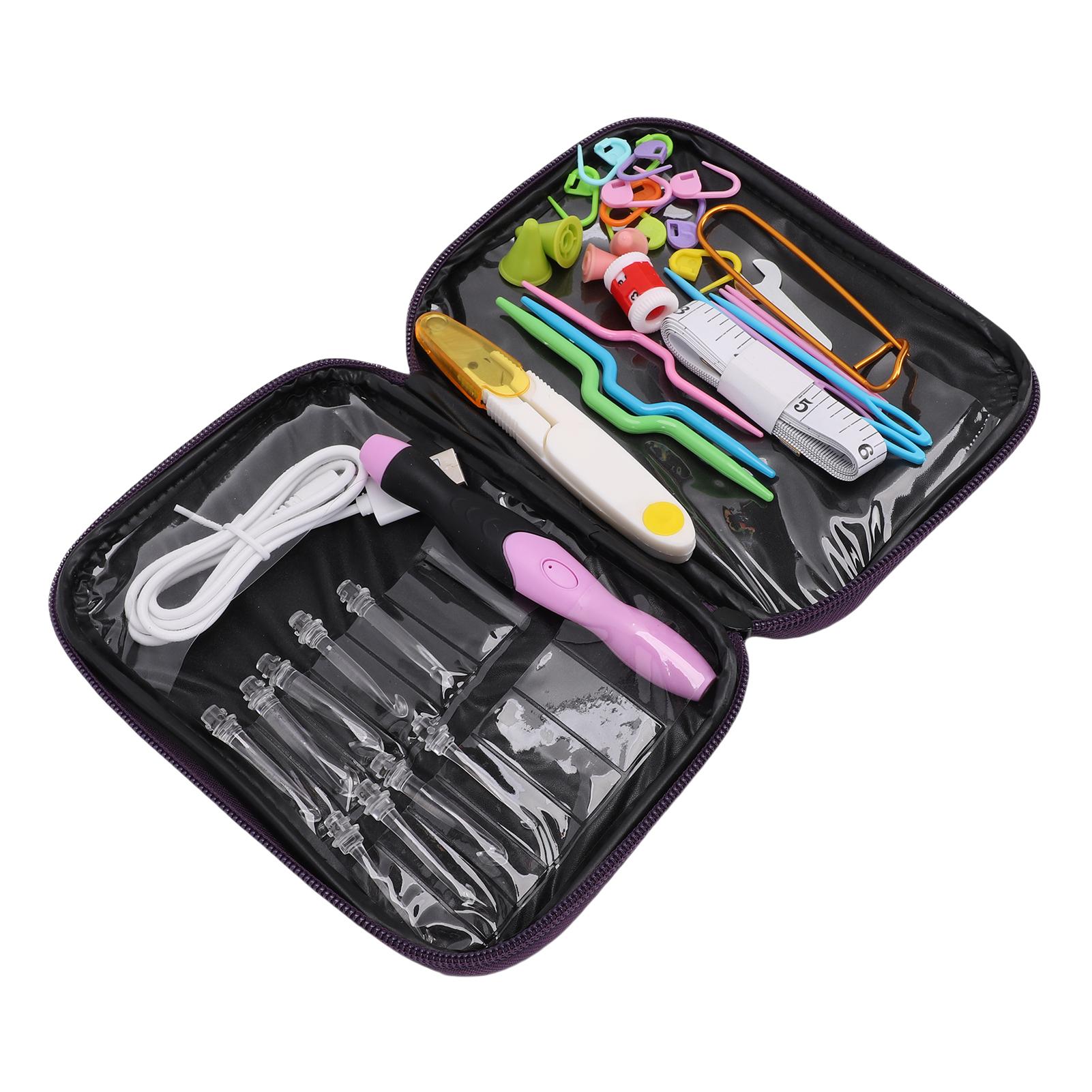 

9 in 1 Light Up Crochet Hooks Set Rechargeable LED Lighted Crochet Hooks Adjustable Brightness with Purple PU Leather