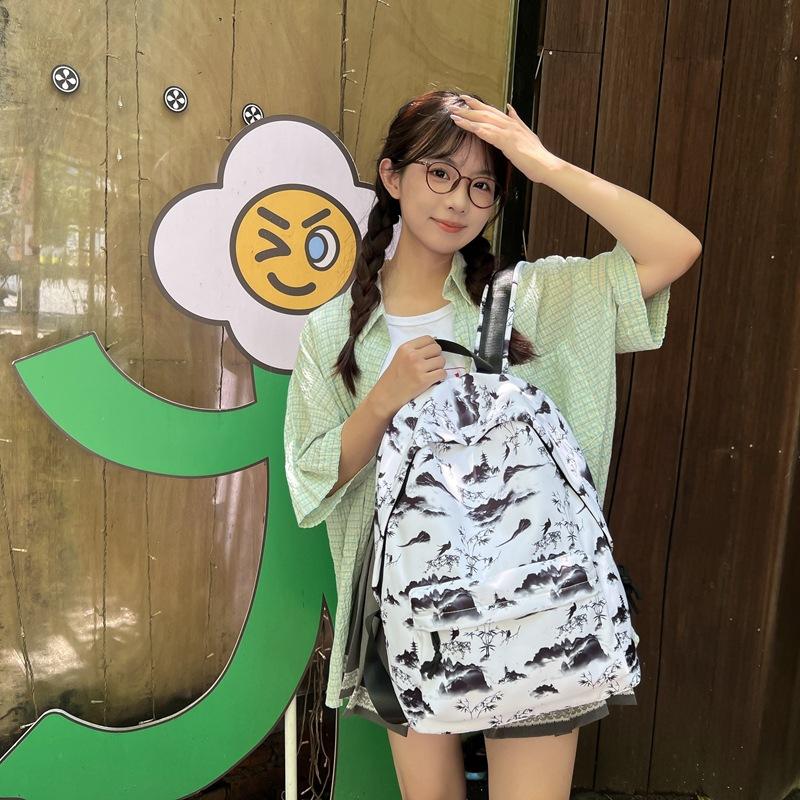 Schoolbag Korean version large-capacity nylon schoolbag female student backpack tie-dye ink painting junior high school high school college student