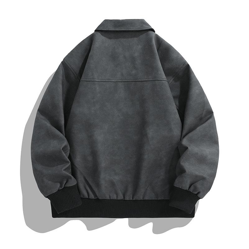 Giacca da uomo versatile autunnale e invernale ampia da coppia anziana in pelle lavata giacca in pelle americana retrò con revers