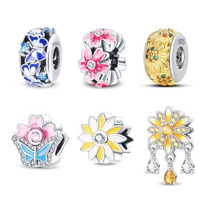 Spring Floral Theme Romantic & Natural Yellow Blue Charms Beads Fit 925 Charms Bracelet Beads Jewelry Gifts for Women