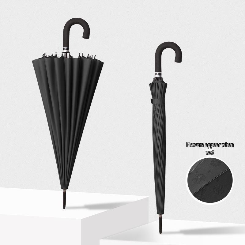 24-Speichen Farbwechselnder Langgriff-Regenschirm für Damen, Extra-Groß, Winddicht, Gebogener Griff, Herren-Stockgriff, Logodesign