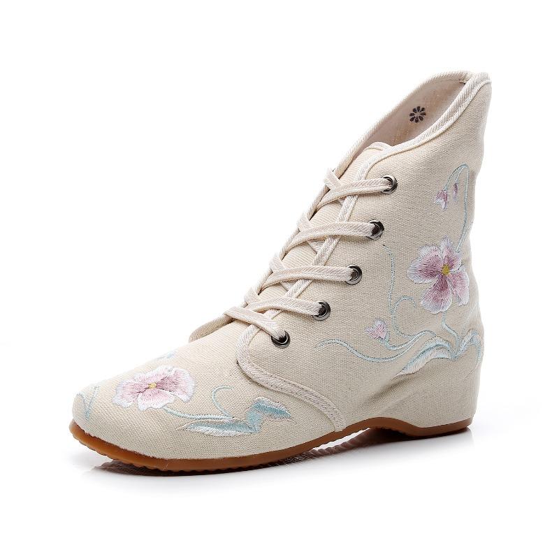 Autumn and winter cm boots embroidered cloth shoes short boots women's inner heightincreasing cloth shoes women's boots