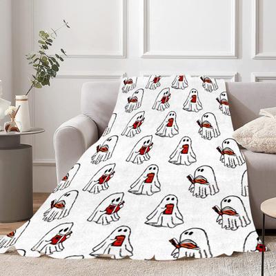 Couverture Fantôme d'Halloween Imprimée Automne Couverture en Peluche Légère Couverture à Jeter pour Canapé-Lit Couverture de Canapé Cadeau pour la Saison Effrayante