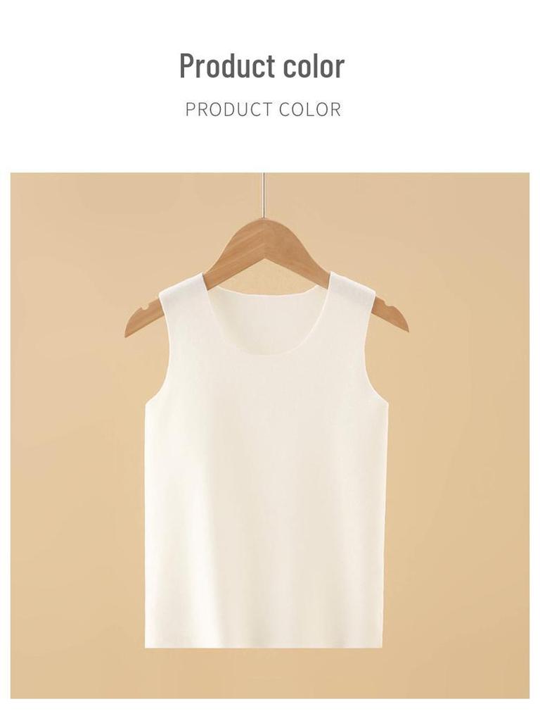 Kids' Fleece-Lined Seamless Winter Vest, Sleeveless White Camisole T-shirt with Belly Protection for Boys and Girls