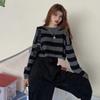 Módní zkrácený svetr Sexy topy Ženy Černý Bílý Svetr s pruhy Pletený Sueter Estetický korejský svetr s krátkým stahováním Y2K Goth
