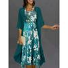 Elegant Polyester Chiffon Twopiece Dress With 3d Print For Spring Fashion