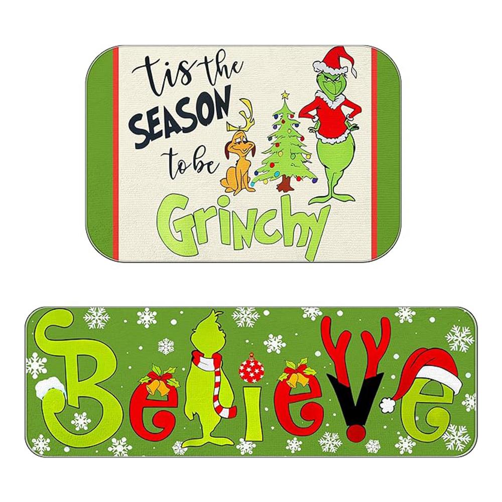 

2Pcs Polyester Fiber Christmas Kitchen Rugs and Mats For Home Decorations