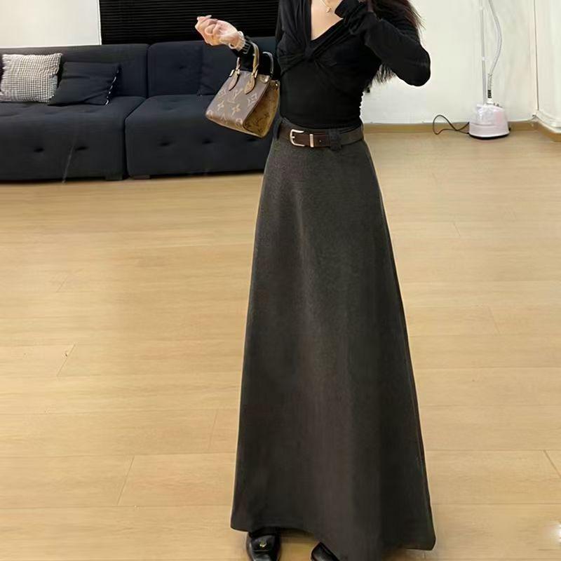 Versatile A-Line High-Waisted Midi Skirt - Women s Autumn/Winter Fashion S recommended 40-48 kg