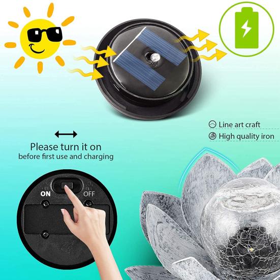 Solar Powered Lotus Light Automatic On/Off IP55 Waterproof Wireless Design Solar Garden Lamp Lawn Patio Outdoor Decoration