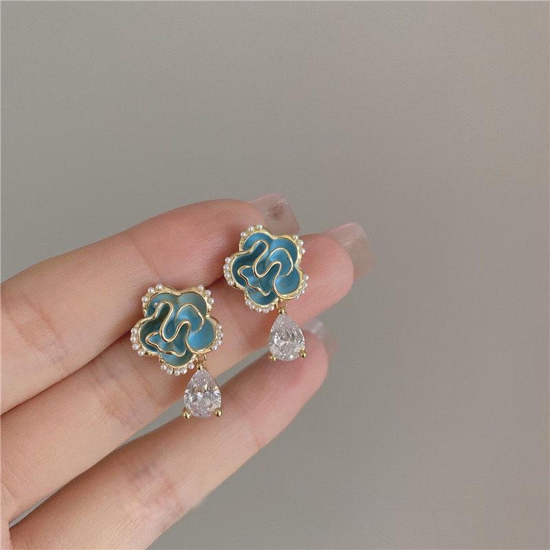Серьги-подвески из серебра 925 пробы с зеленой камелией и цирконием - Модные 2023 года для женщин