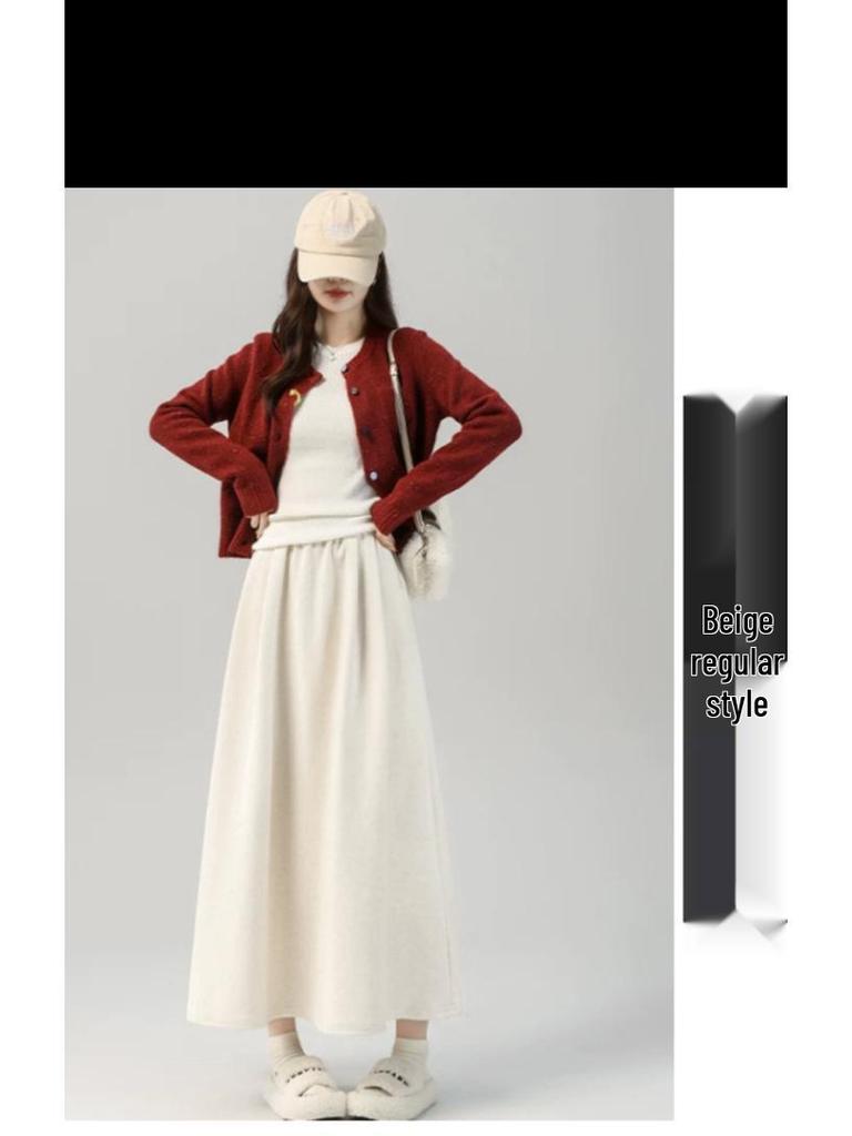 Off-White High Waist Glutinous Rice A-Line Skirt for Women - Slim, Flattering, Mid-Length, Yamamoto Style, Spring/Autumn/Winter 2025