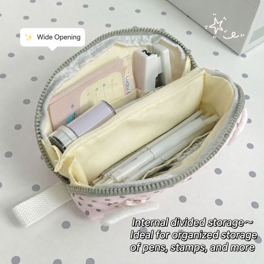 Polka Dot Print Pencil Case Shell Shape Pen Bag INS Stationery Storage Bag  Home Travel