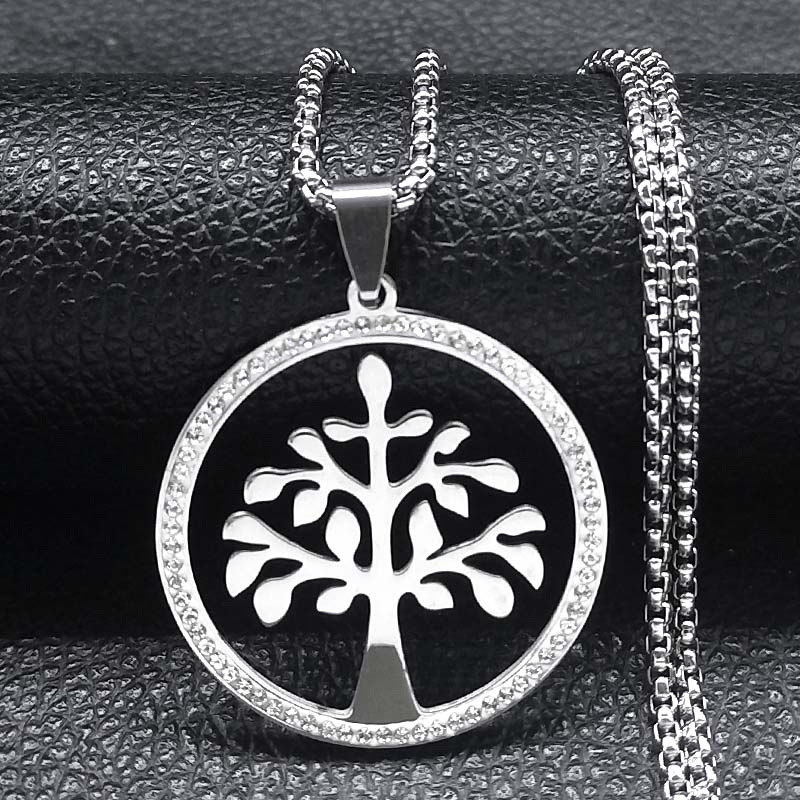 Fashion Tree of Life Stainless Steel Necklace Gold Color Crystal Pendant Necklaces Elegant Women Girl Jewelry Gifts N76S01