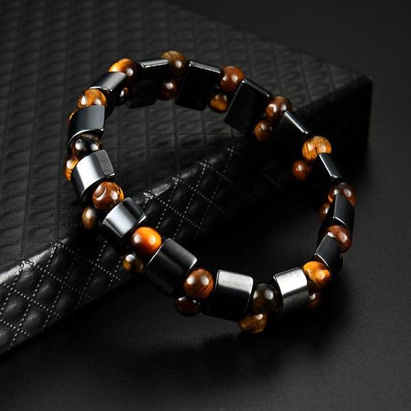 Double Hematite Tiger's Eye Bracelets Men Tiger Eye & Hematite Charm Bracelets for Women Natural Energy Stone Bracelet Jewelry