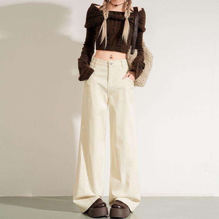 

Women s Off-white High-Waisted Wide-Leg Jeans - Summer 2025 Collection. Flattering, Loose, Drapey, Versatile, Floor-Length Straight Pants. Medium