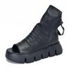 Johnature Fashion Thick Soled Platform Shoes Genuine Leather Women Peep Toe Sandals Hollow Out Boots