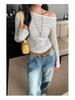 Chic Spicy Girl Striped One-Shoulder Slim Long-Sleeve Top – Women's Autumn/Winter Korean Style
