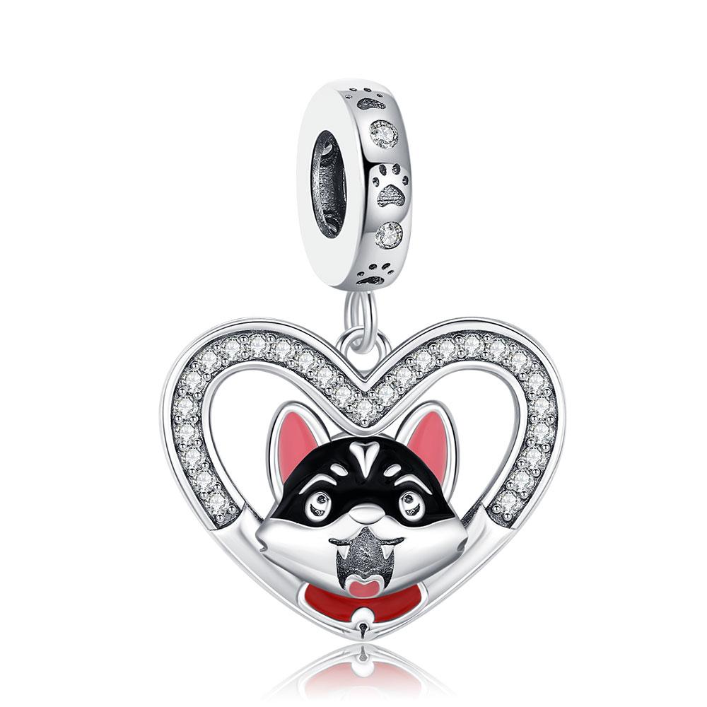New 925 Silver Cute Cat Dog Charm Heart Pendant Beads Fit Bracelet DIY Women Jewelry Fine Gift