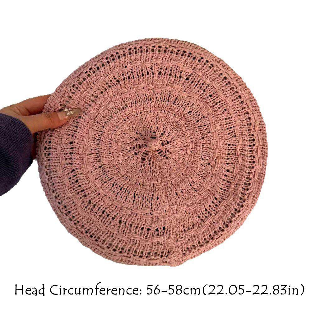 New Retro Style Beret Cap Breathable Hollow Bonnets Cap Polyester Solid Color Sun Hat