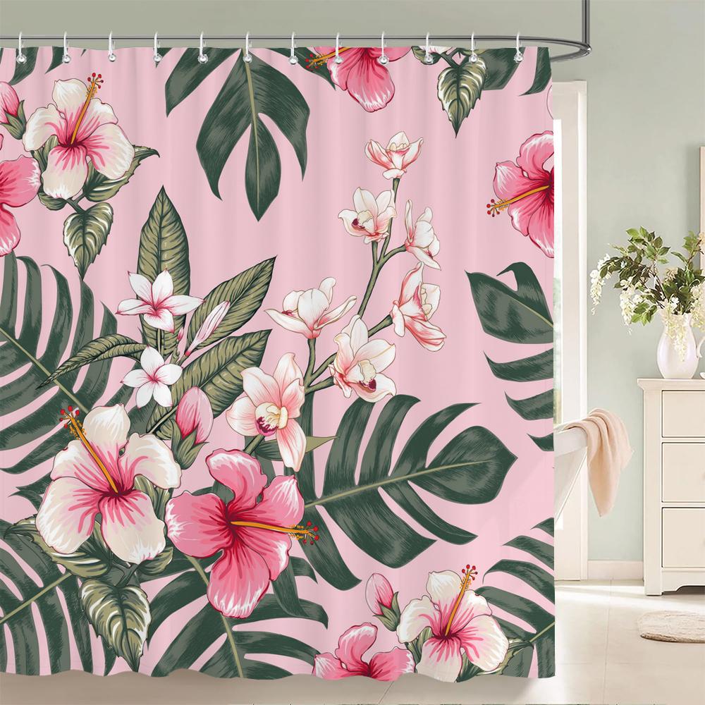 Beautiful Watercolor Flowers and Leaves Printed Shower Curtain Polyester Waterproof Bathroom Curtain Home Decoration With Hooks