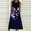Plus Size Ladies Sleeveless Round Neck Dress Bold Tropical Palm Leaves Flowy Calf Length Dress