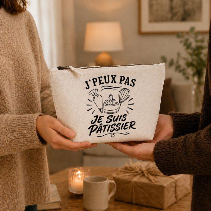 Trousse de toilette - PLANETEE - Collection « J'peux pas minimaliste » - Beige 100% coton - 3 L (28×19×9 cm) - Zip métal