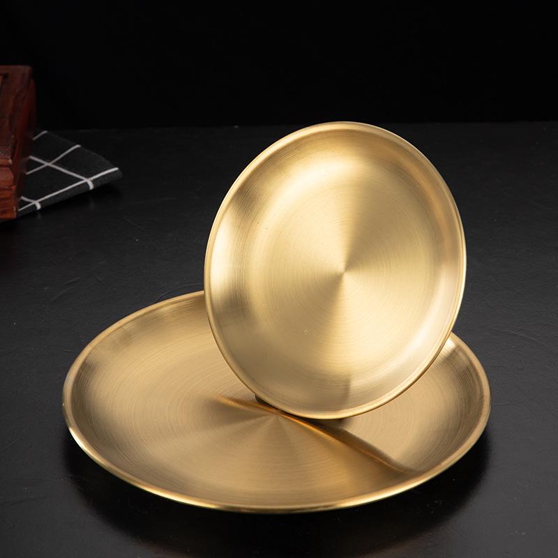 Golden Round Stainless Steel Barbecue & Dinner Plate Tray