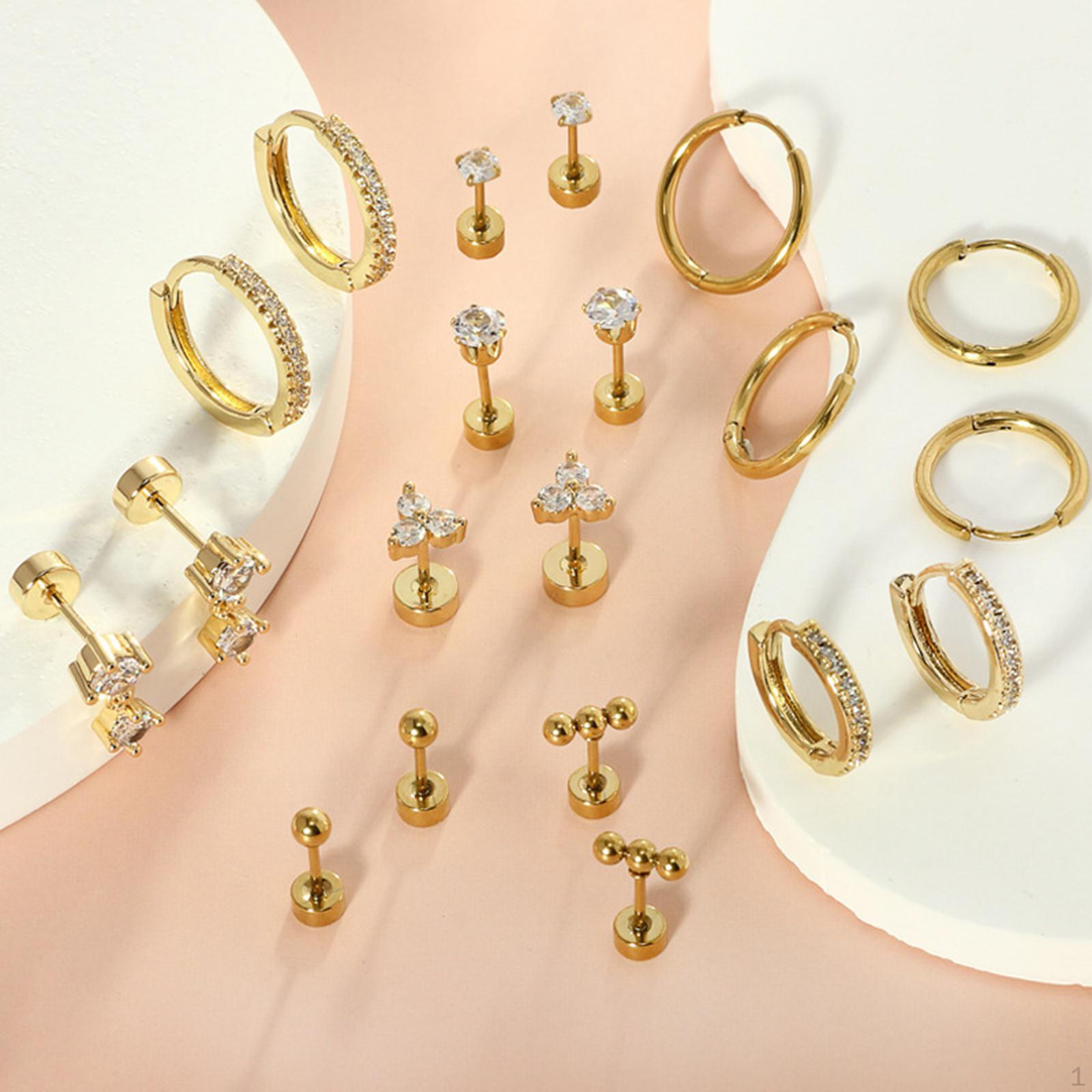Набор серег 10 пар Гвоздики Серьги Повседневные Хрящ Множественные для золотой