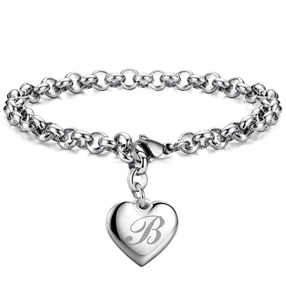 26-Letter Engraved Titanium Steel Bracelet for Women - Stylish European & American Design with English Letters