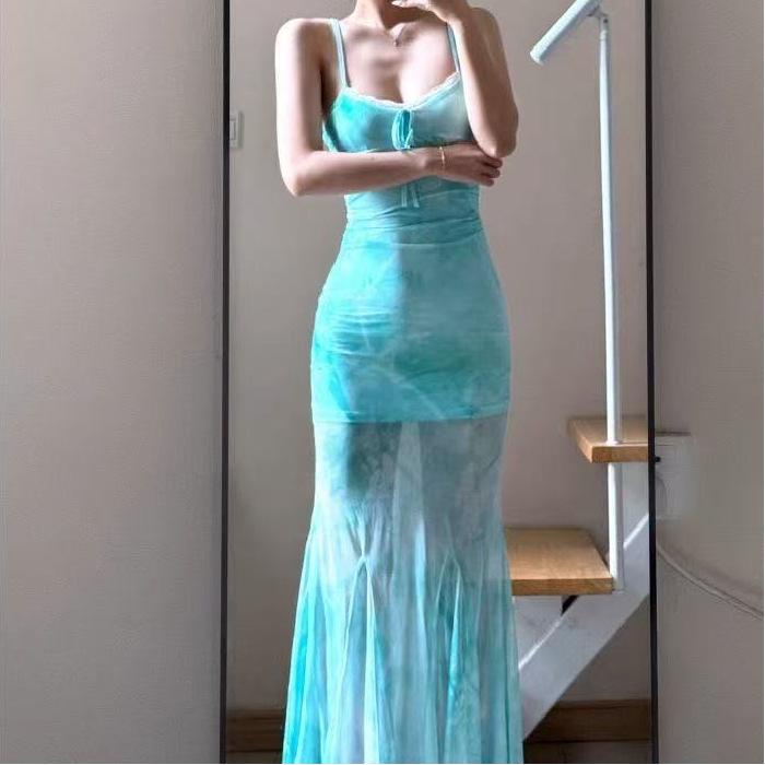 Summer Pure Desire Patchwork Slim-fit Fishtail Camisole Dress
