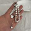 Elegant Metal Pearl Beaded Keychain Peach Heart Shape Tassel Decoration Pendant Jewelry Bead Bag Chain Gifts