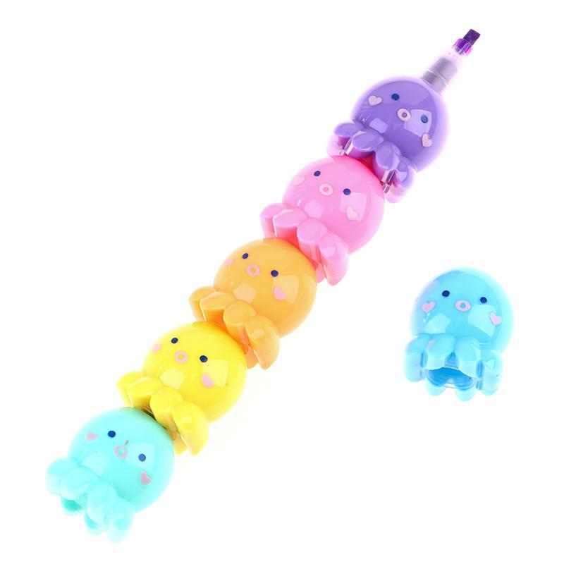 5 Colors Octopus Fluorescent Marker Pen Collection Highlighter Pens Painting Highlight