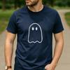 Minimalist Simple Line Ghost Graphic T Shirt Unisex Cotton Short Sleeve Cute Spooky Halloween Fall Black Casual Tee