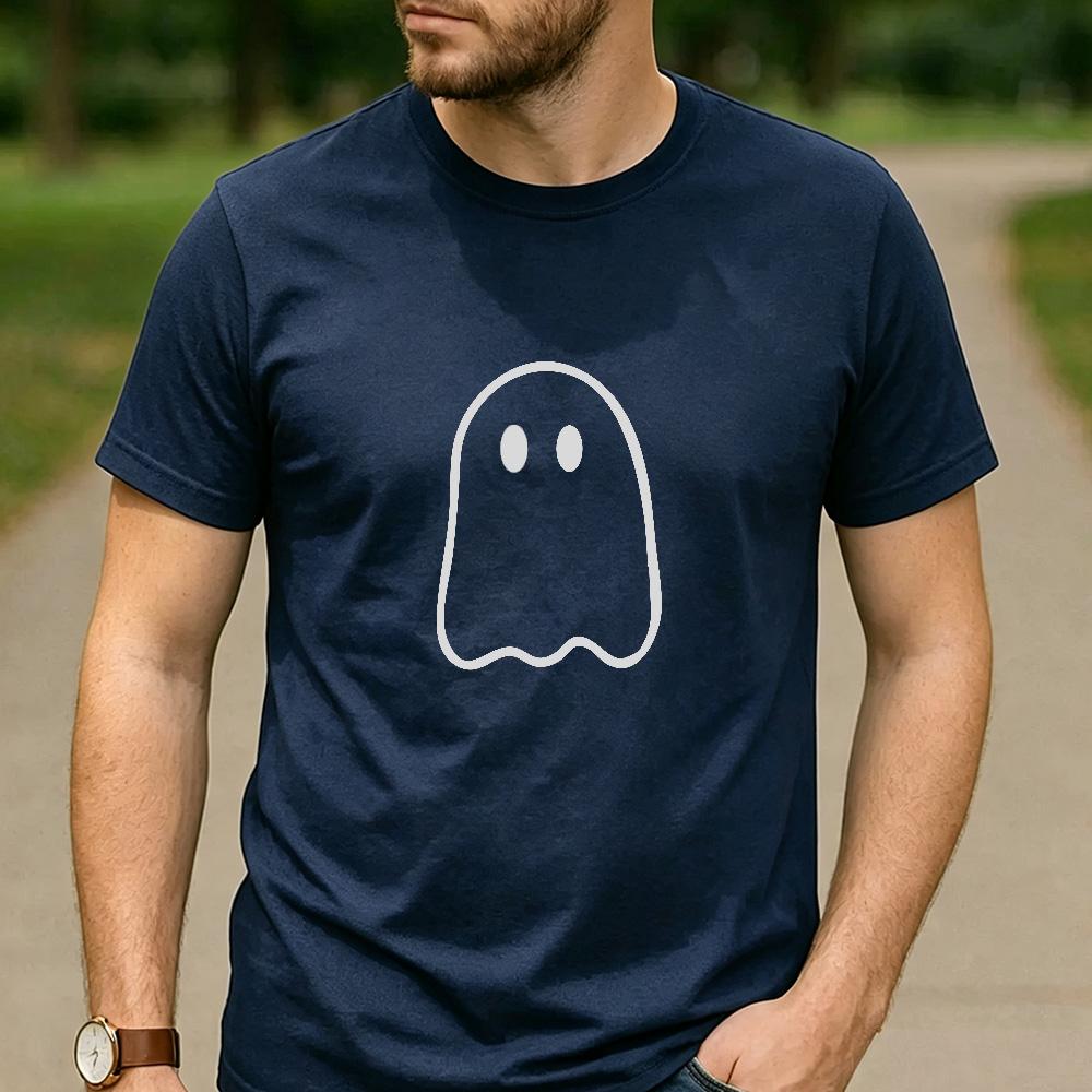 Minimalist Simple Line Ghost Graphic T Shirt Unisex Cotton Short Sleeve Cute Spooky Halloween Fall Black Casual Tee