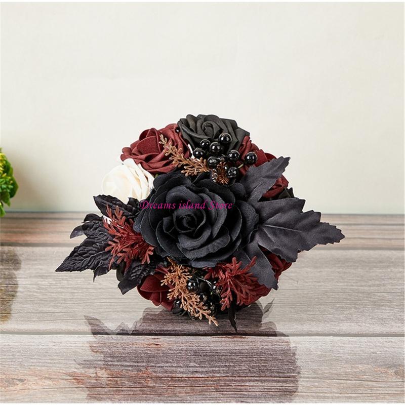 Wedding Bouquets Black Bouquets Artificial Flower for Bridal Bridesmaids HX6C