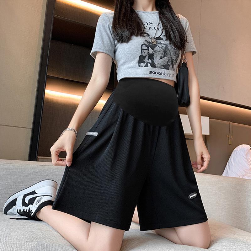 

Maternity Ice Silk Wide-Leg Shorts - Summer Sportswear for Plus Size Moms Large [fits 110-135 lbs] чёрный