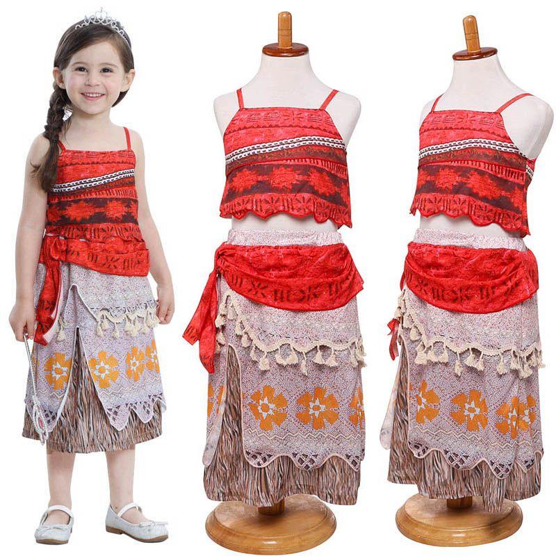 Princess Moana Cosplay Costume Set For Little Girls With Hawaiian Style Features