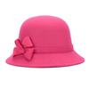 Women Cap Solid Color Bowler Cap Faux Wool Wide Brim Cloche Hat for Tea Party Church Wedding