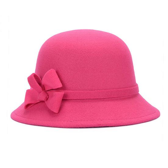 Women Cap Solid Color Bowler Cap Faux Wool Wide Brim Cloche Hat for Tea Party Church Wedding